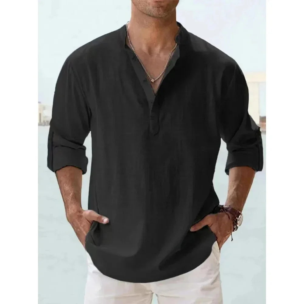 Landon | Relaxed Linen-Blend Henley Shirt