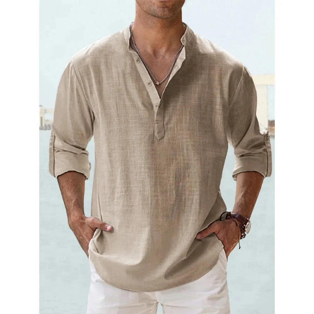 Landon | Relaxed Linen-Blend Henley Shirt