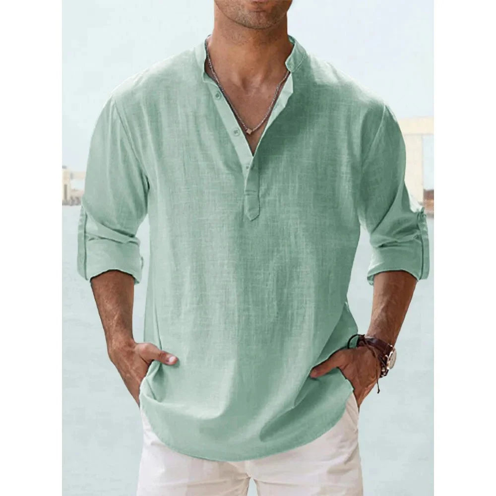 Landon | Relaxed Linen-Blend Henley Shirt