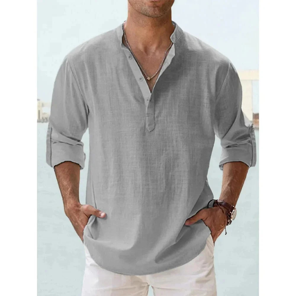 Landon | Relaxed Linen-Blend Henley Shirt