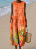Allison - Women's Sleeveless Printed Beach Midi Dress Loose