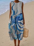 Caroline - Women's Sleeveless Printed Beach Midi Dress Loose