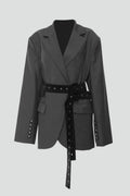 Women’s Blazer with Notched Lapel and Adjustable Belt Detail