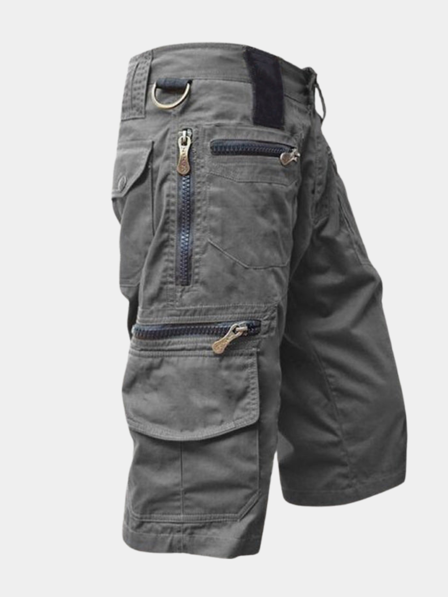 Cargo twill shorts with zip pockets and drawstring waist