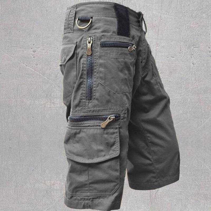 Cargo twill shorts with zip pockets and drawstring waist