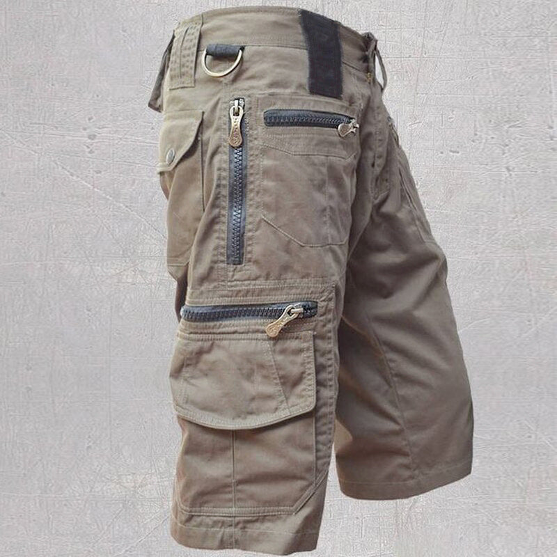 Cargo twill shorts with zip pockets and drawstring waist