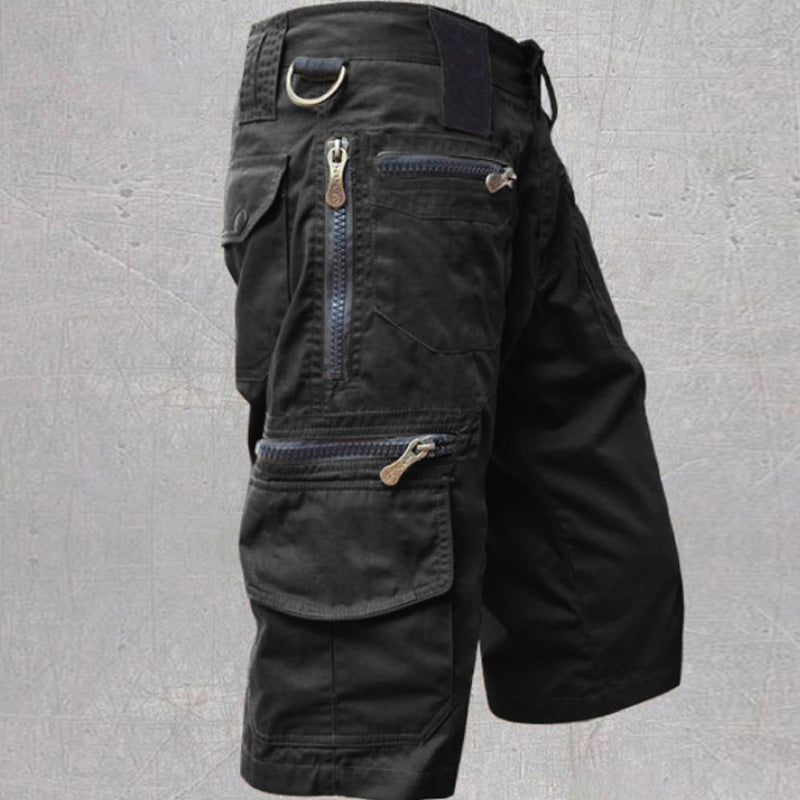 Cargo twill shorts with zip pockets and drawstring waist