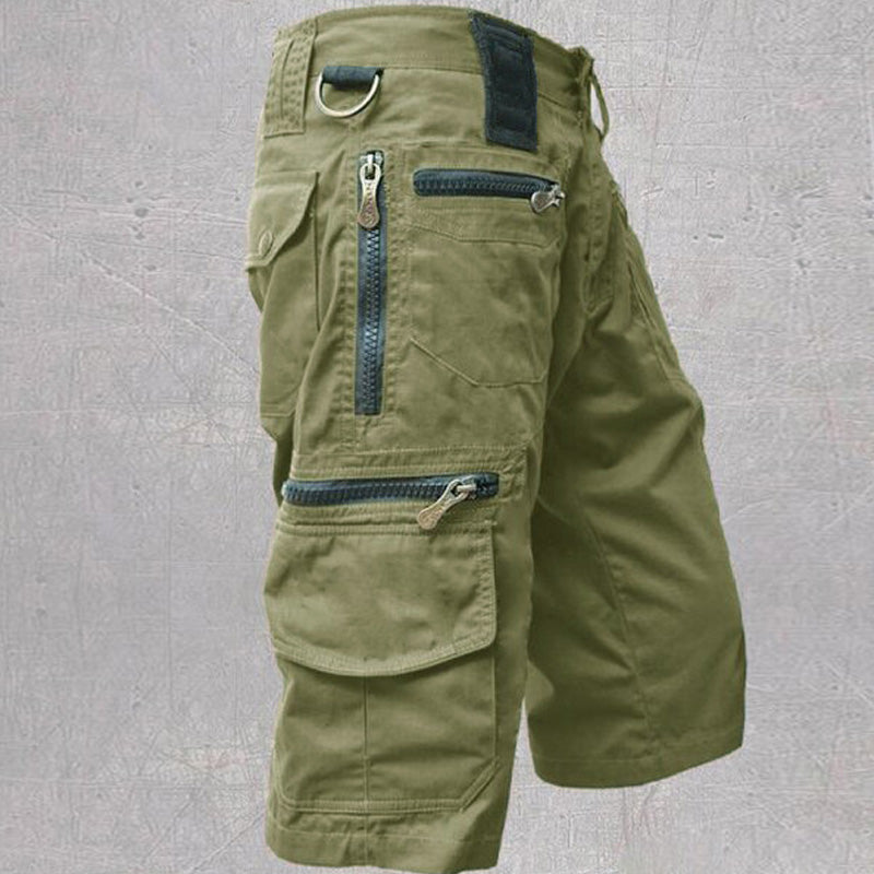 Cargo twill shorts with zip pockets and drawstring waist