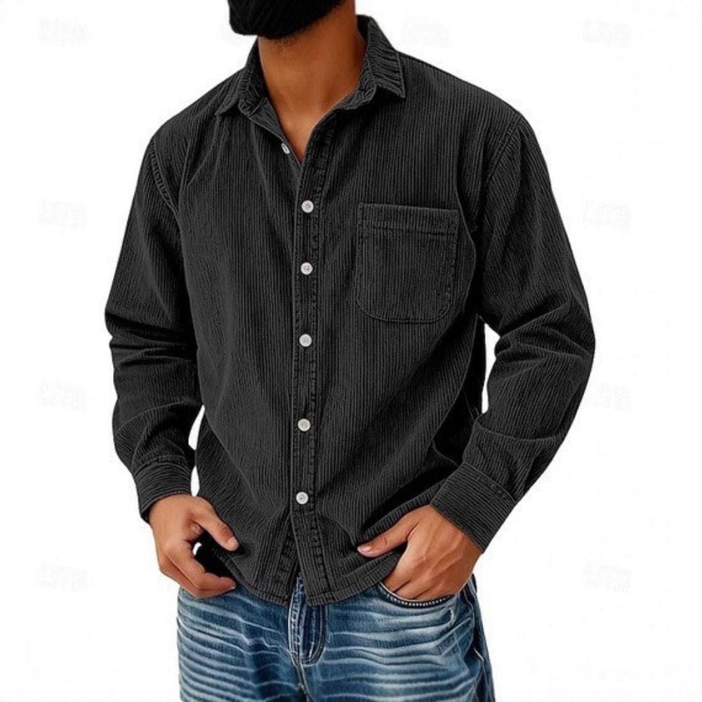 Casual corduroy shirt with button placket and chest pocket