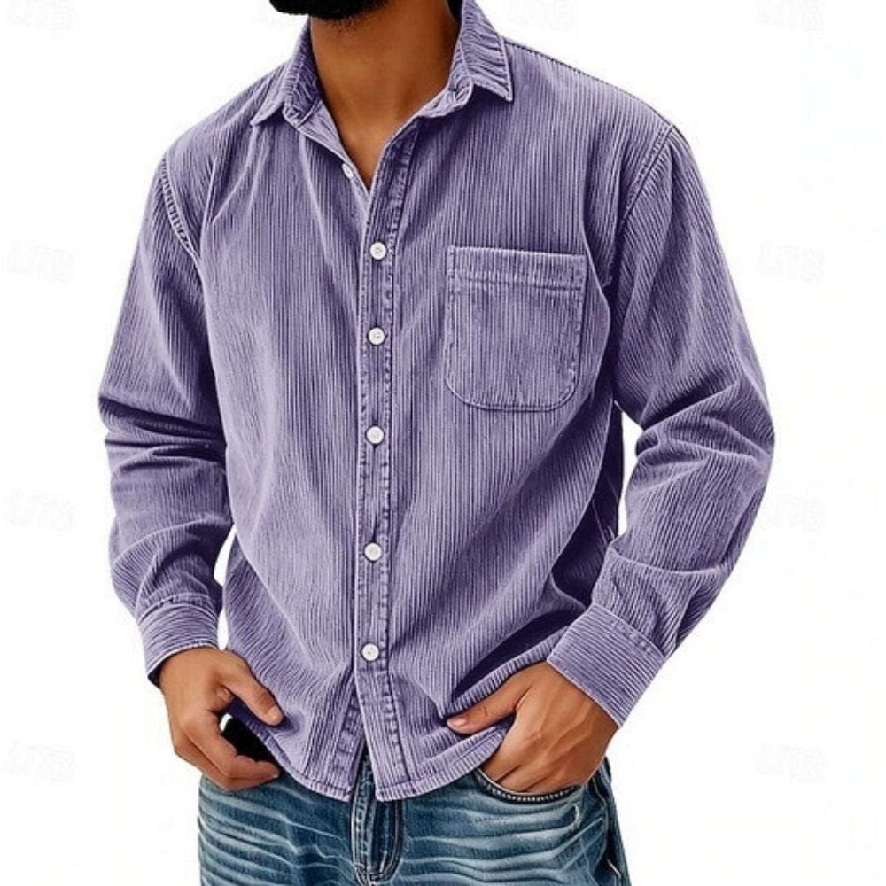 Casual corduroy shirt with button placket and chest pocket