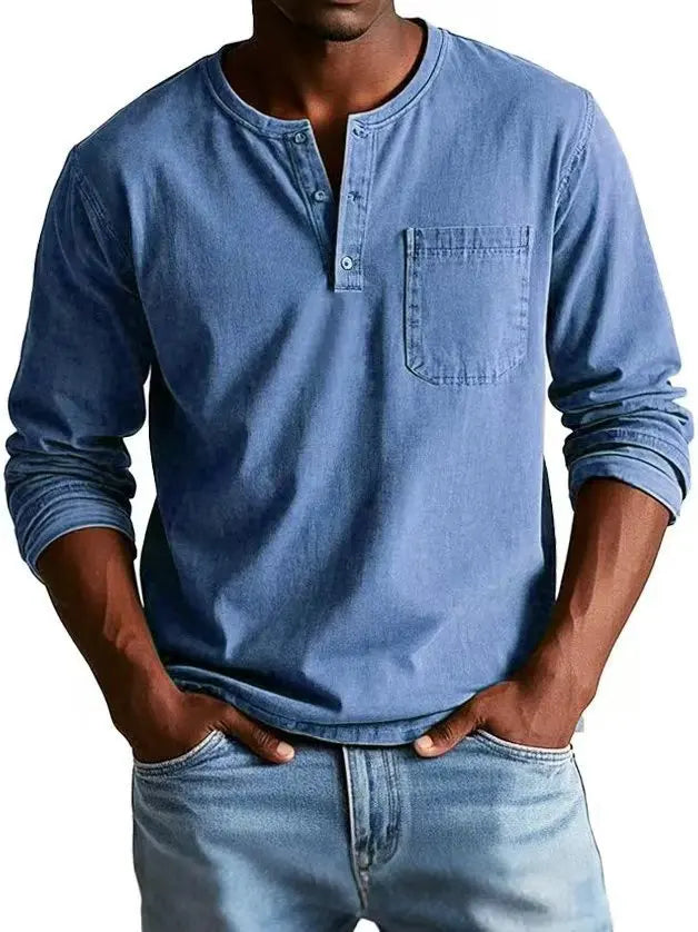 Casual knit Henley shirt with button placket and chest pocket