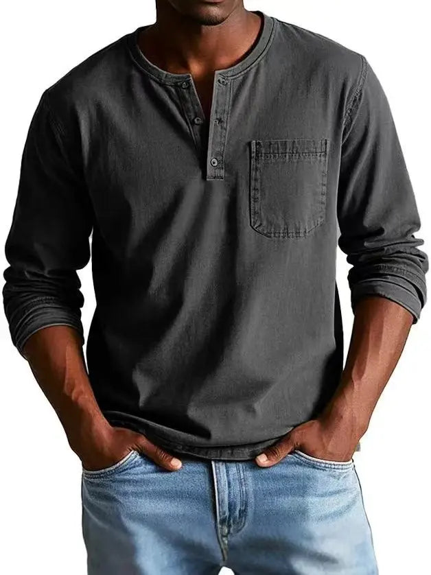 Casual knit Henley shirt with button placket and chest pocket