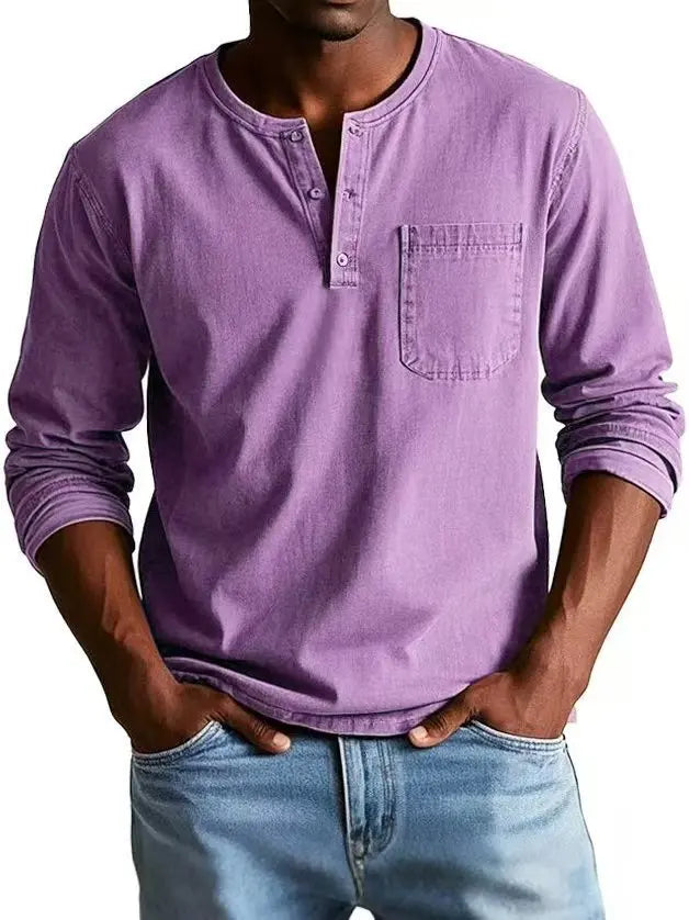 Casual knit Henley shirt with button placket and chest pocket