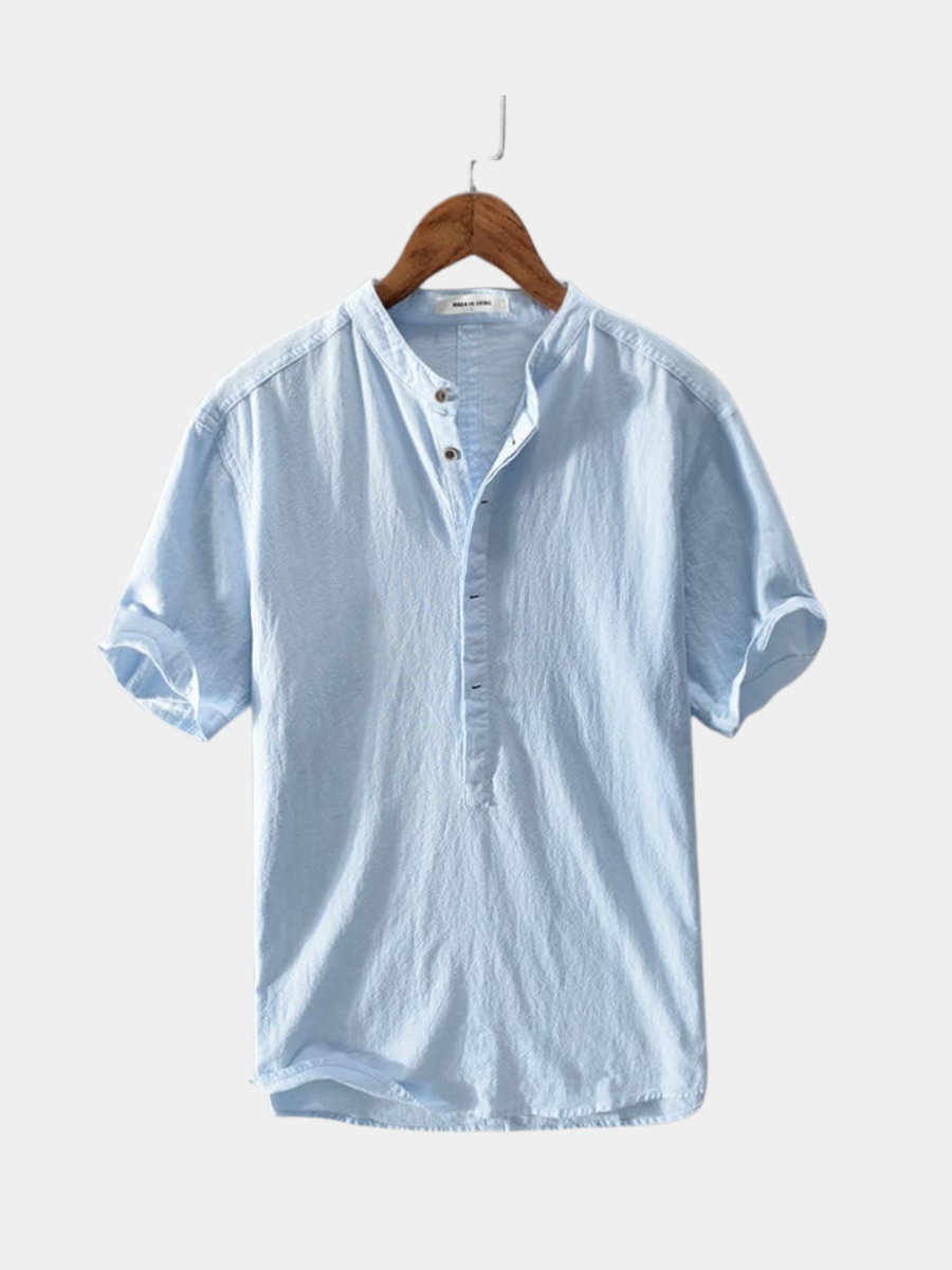 Luca | Relaxed Linen-Blend Mao Collar Shirt
