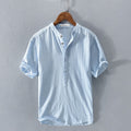 Luca | Relaxed Linen-Blend Mao Collar Shirt