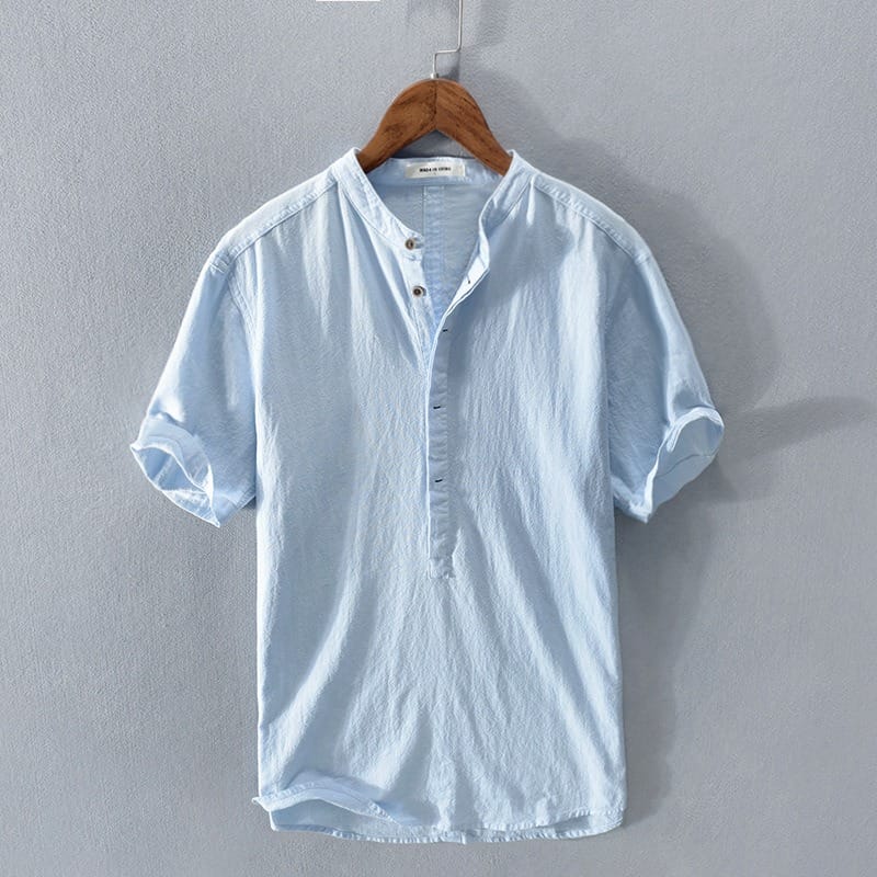 Luca | Relaxed Linen-Blend Mao Collar Shirt