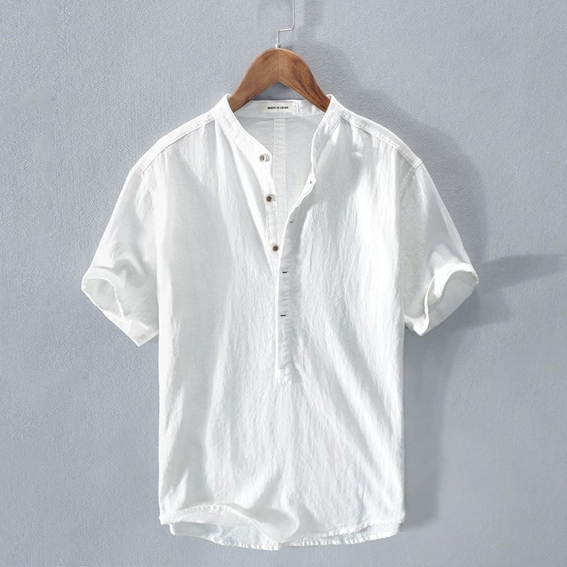 Luca | Relaxed Linen-Blend Mao Collar Shirt