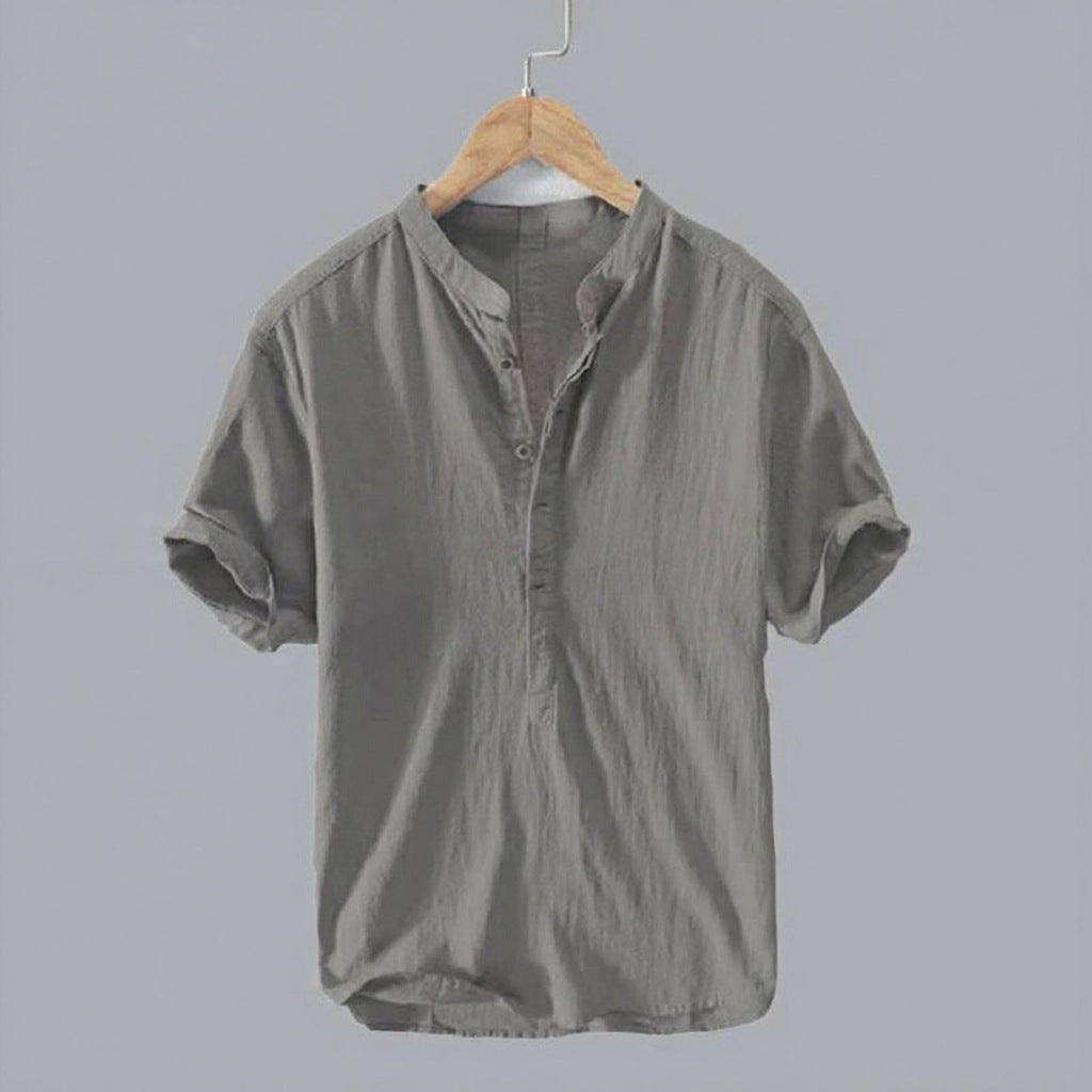 Luca | Relaxed Linen-Blend Mao Collar Shirt
