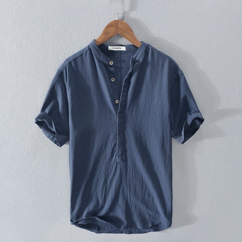 Luca | Relaxed Linen-Blend Mao Collar Shirt
