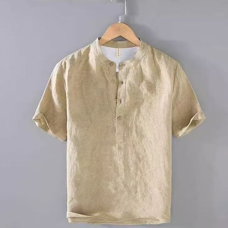 Luca | Relaxed Linen-Blend Mao Collar Shirt