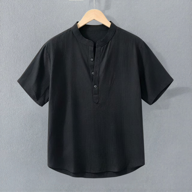 Luca | Relaxed Linen-Blend Mao Collar Shirt
