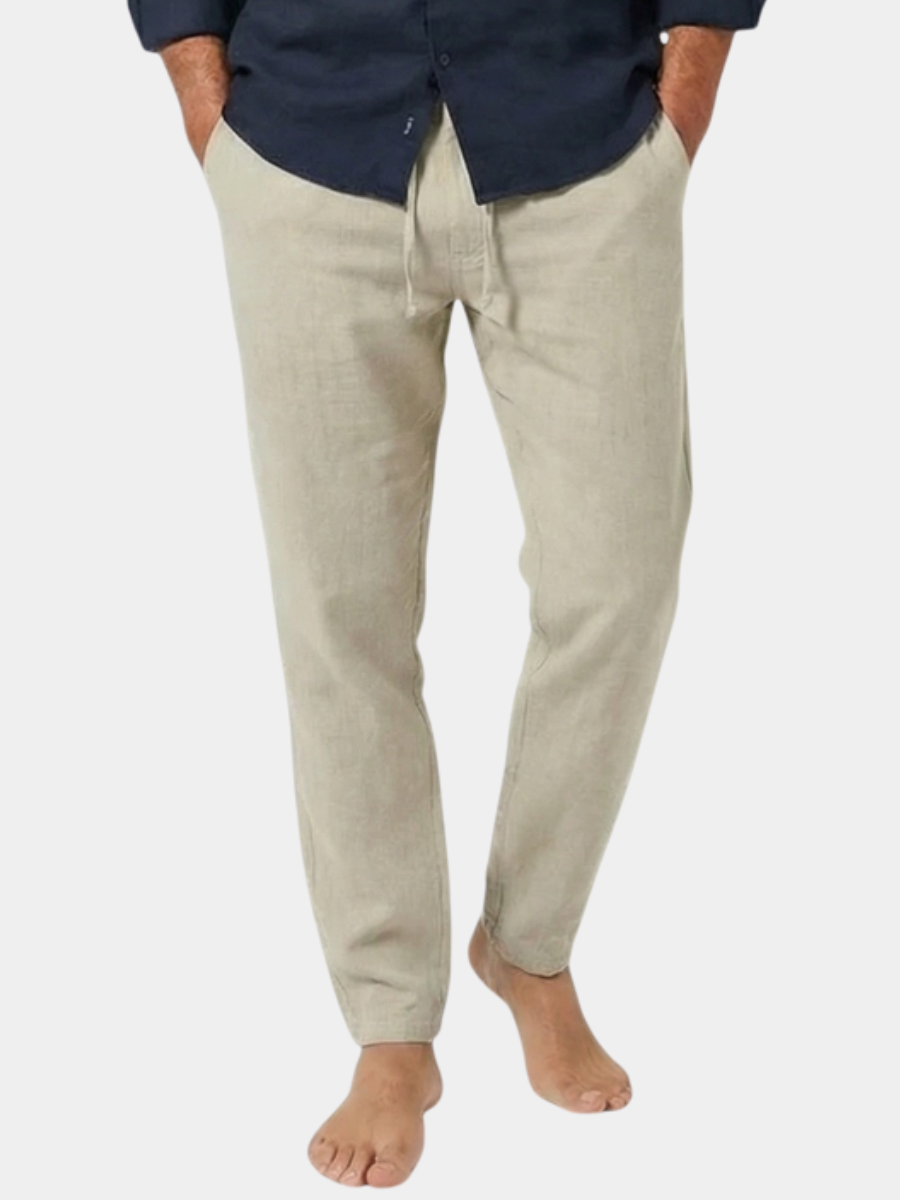 Casual Linen Pants with Drawstring Waist and Tapered Legs
