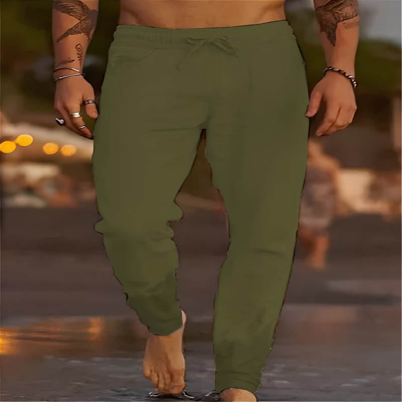 Casual Linen Pants with Drawstring Waist and Tapered Legs