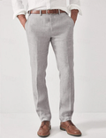 Casual Linen Pants with Flat Front and Belt Loops