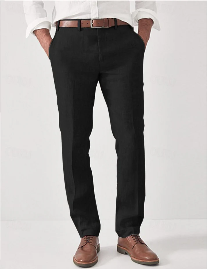 Casual Linen Pants with Flat Front and Belt Loops