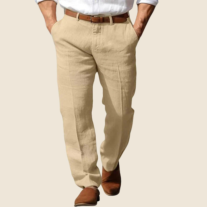 Casual Linen Pants with Flat Front and Belt Loops
