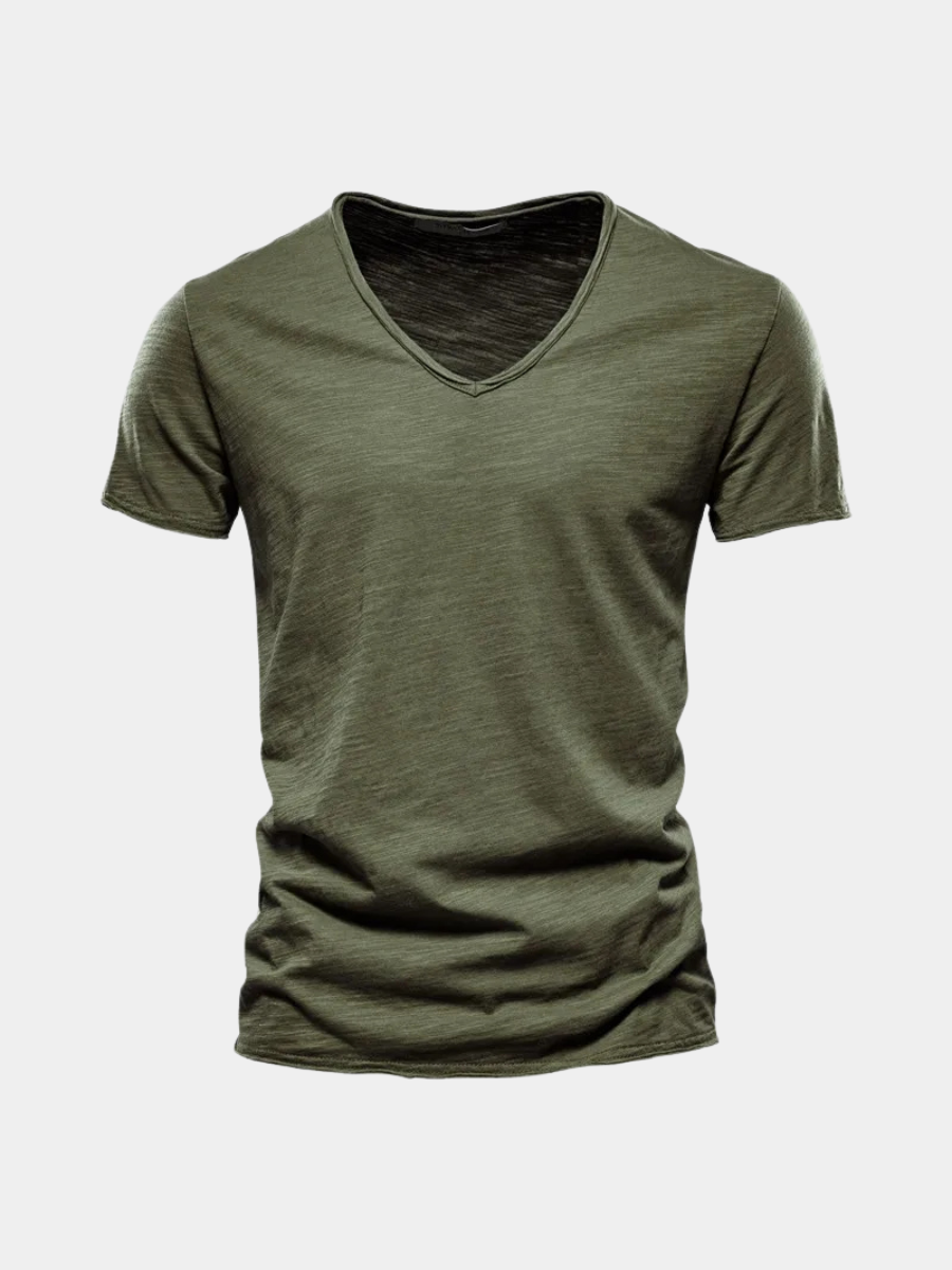 Casual Organic Blend T-Shirt with V-Neck and Ribbed Knit