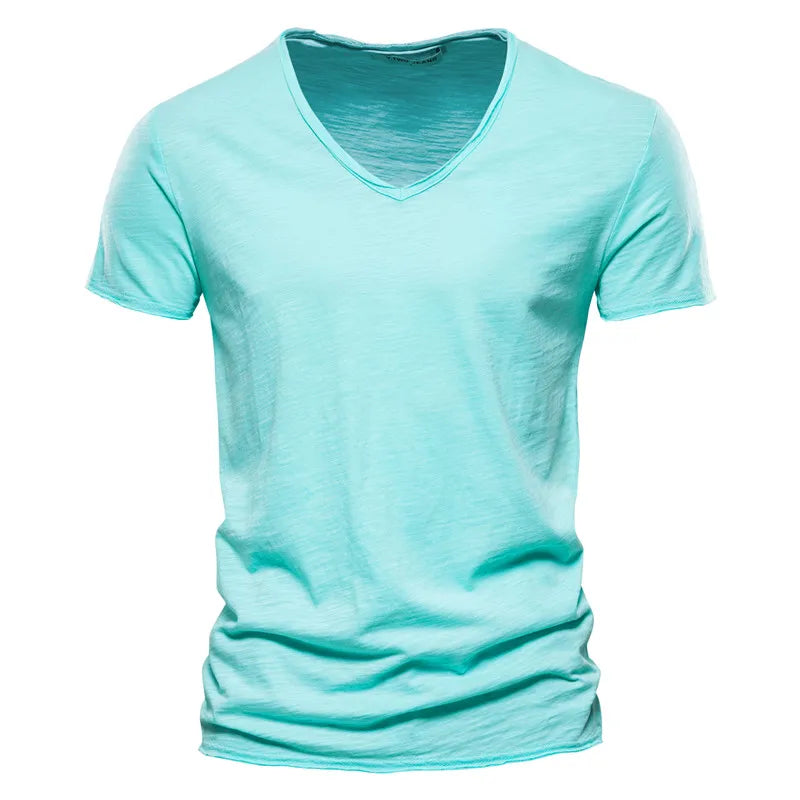Casual Organic Blend T-Shirt with V-Neck and Ribbed Knit