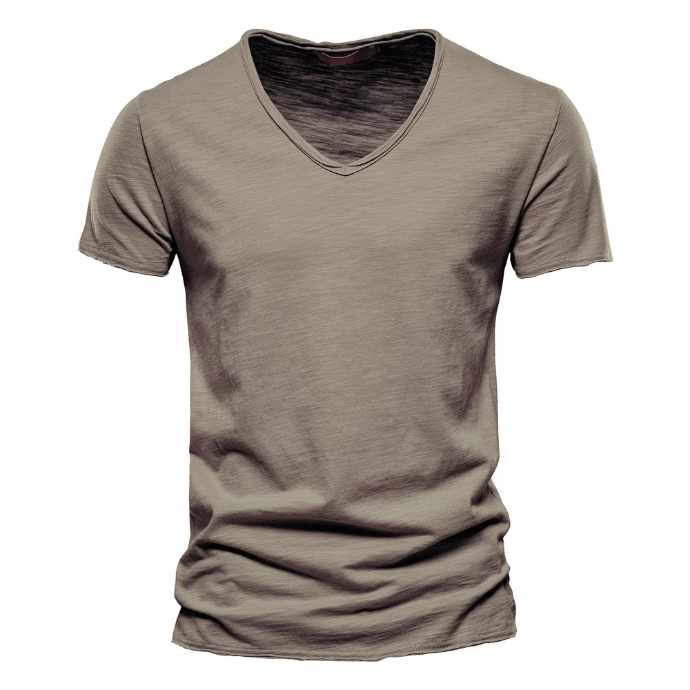 Casual Organic Blend T-Shirt with V-Neck and Ribbed Knit