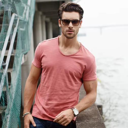 Casual Organic Blend T-Shirt with V-Neck and Ribbed Knit