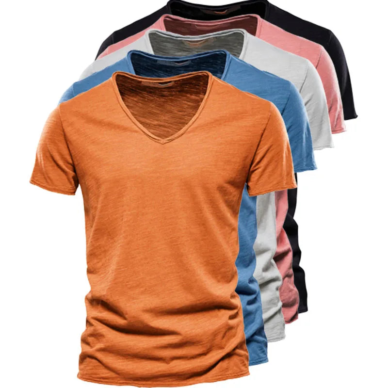 Casual Organic Blend T-Shirt with V-Neck and Ribbed Knit