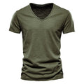 Casual Organic Blend T-Shirt with V-Neck and Ribbed Knit