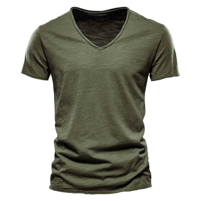 Casual Organic Blend T-Shirt with V-Neck and Ribbed Knit