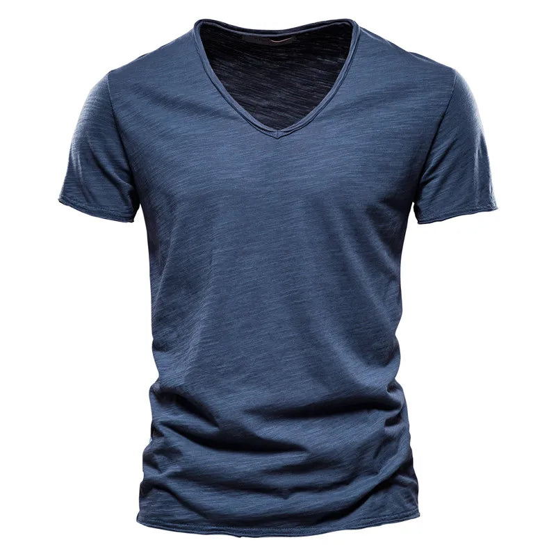 Casual Organic Blend T-Shirt with V-Neck and Ribbed Knit