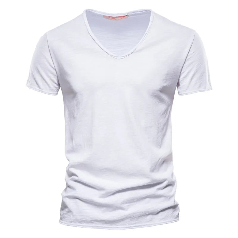 Casual Organic Blend T-Shirt with V-Neck and Ribbed Knit