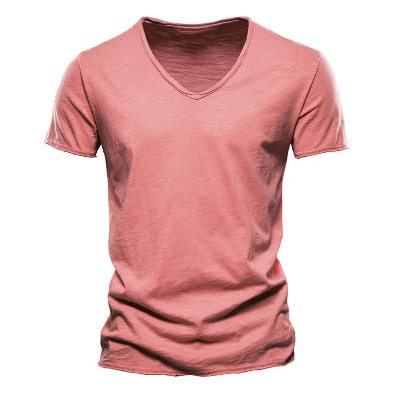 Casual Organic Blend T-Shirt with V-Neck and Ribbed Knit