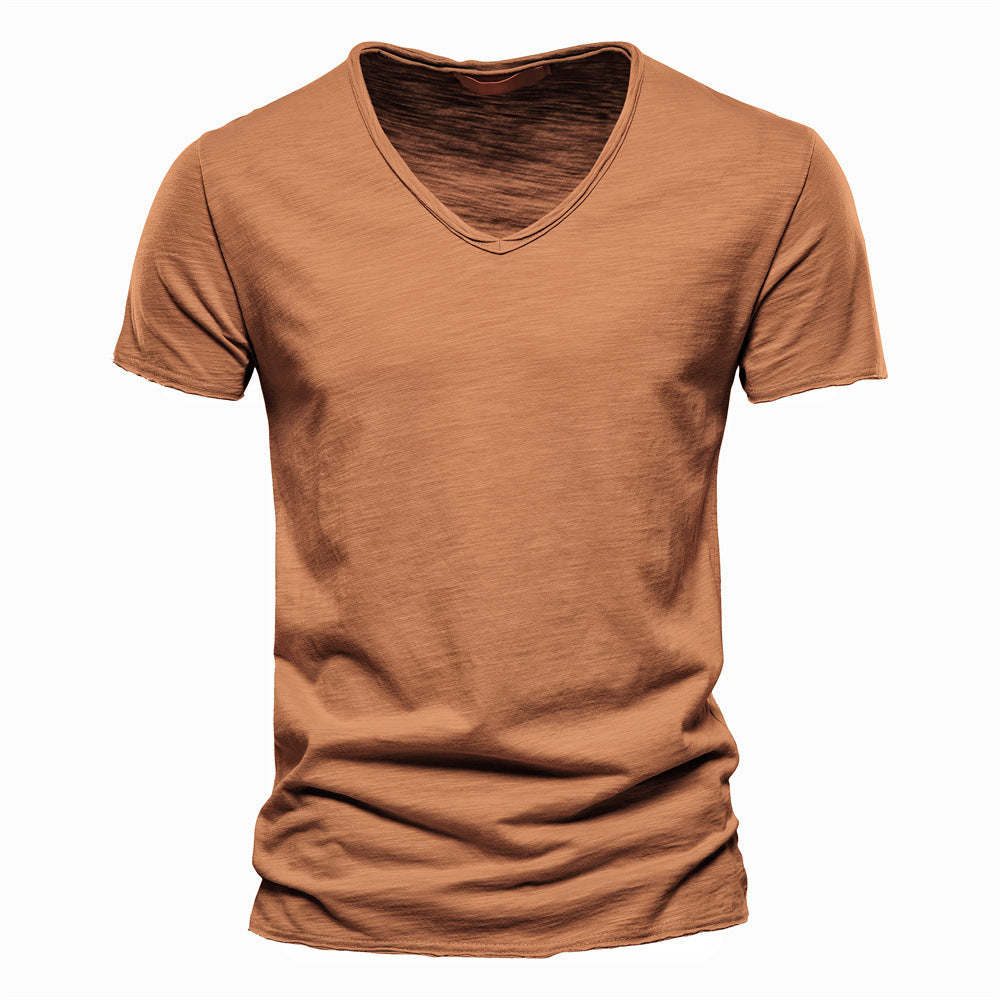 Casual Organic Blend T-Shirt with V-Neck and Ribbed Knit
