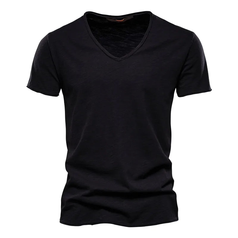 Casual Organic Blend T-Shirt with V-Neck and Ribbed Knit