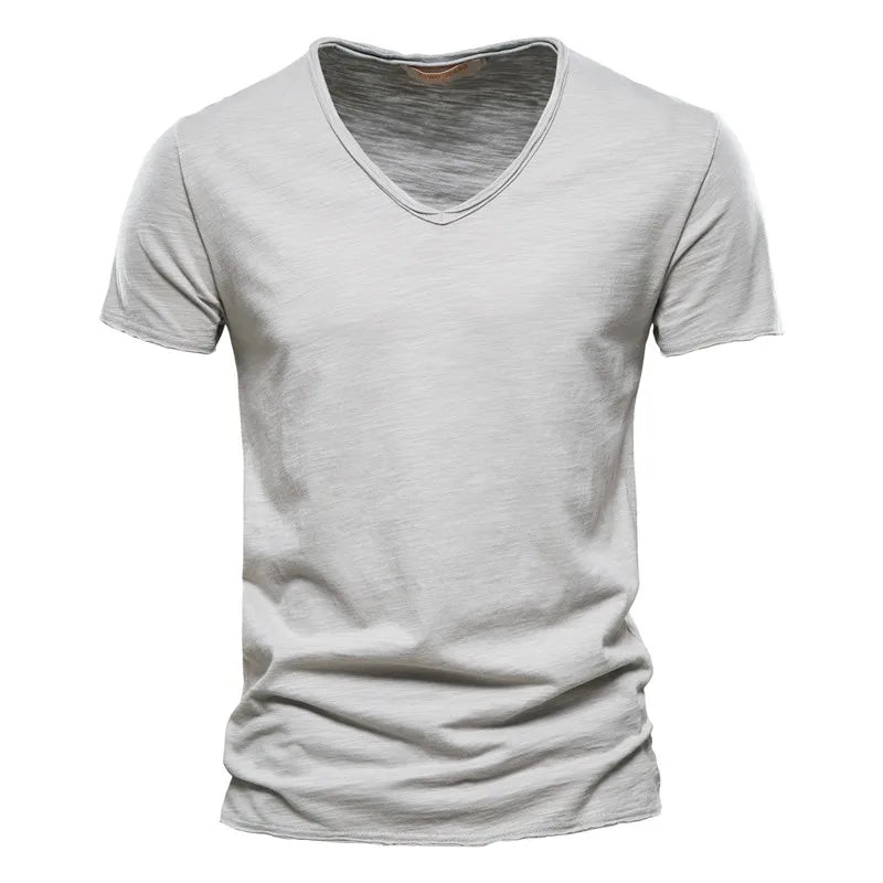 Casual Organic Blend T-Shirt with V-Neck and Ribbed Knit