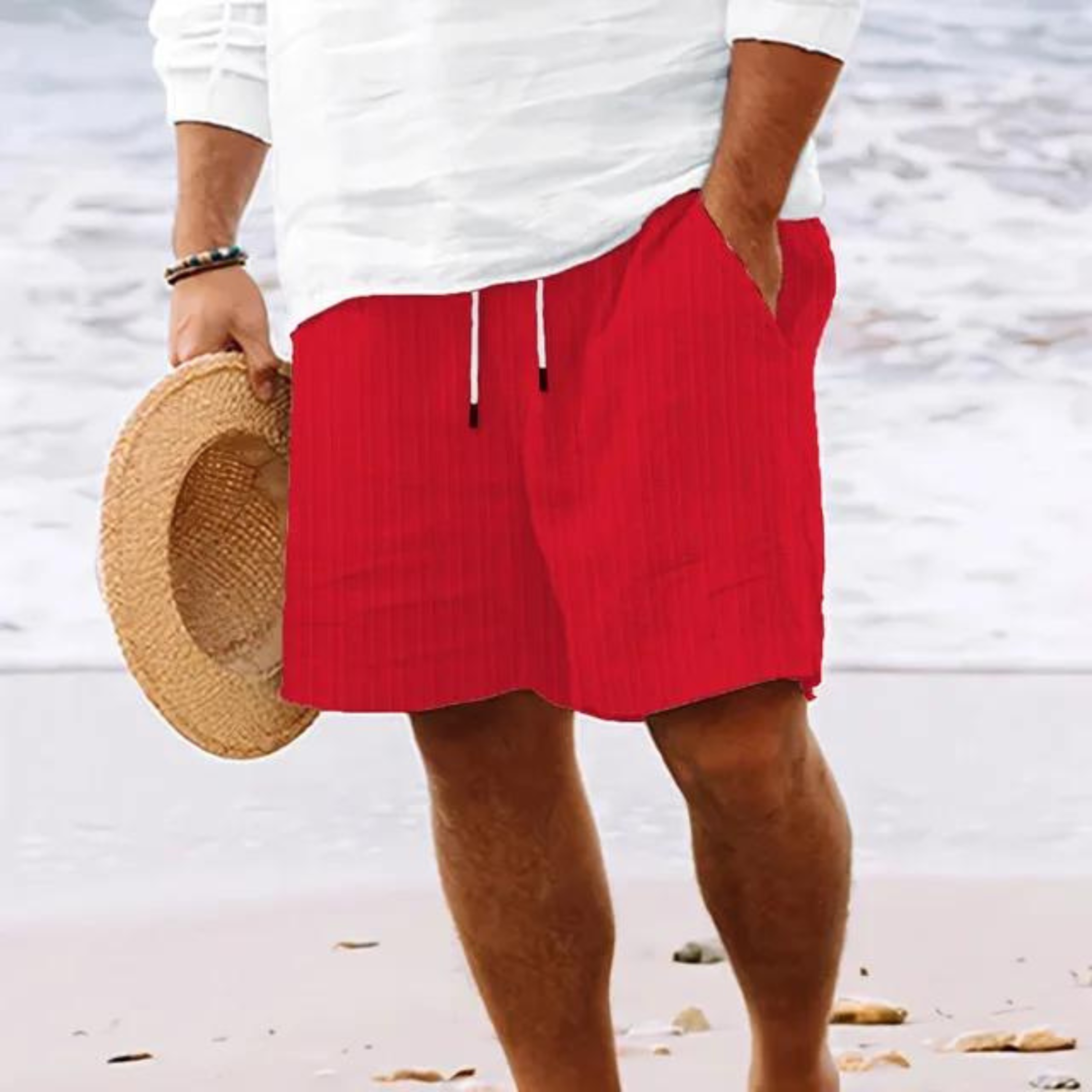 Casual Polyester Blend Shorts with Drawstring Waist and Side Pockets