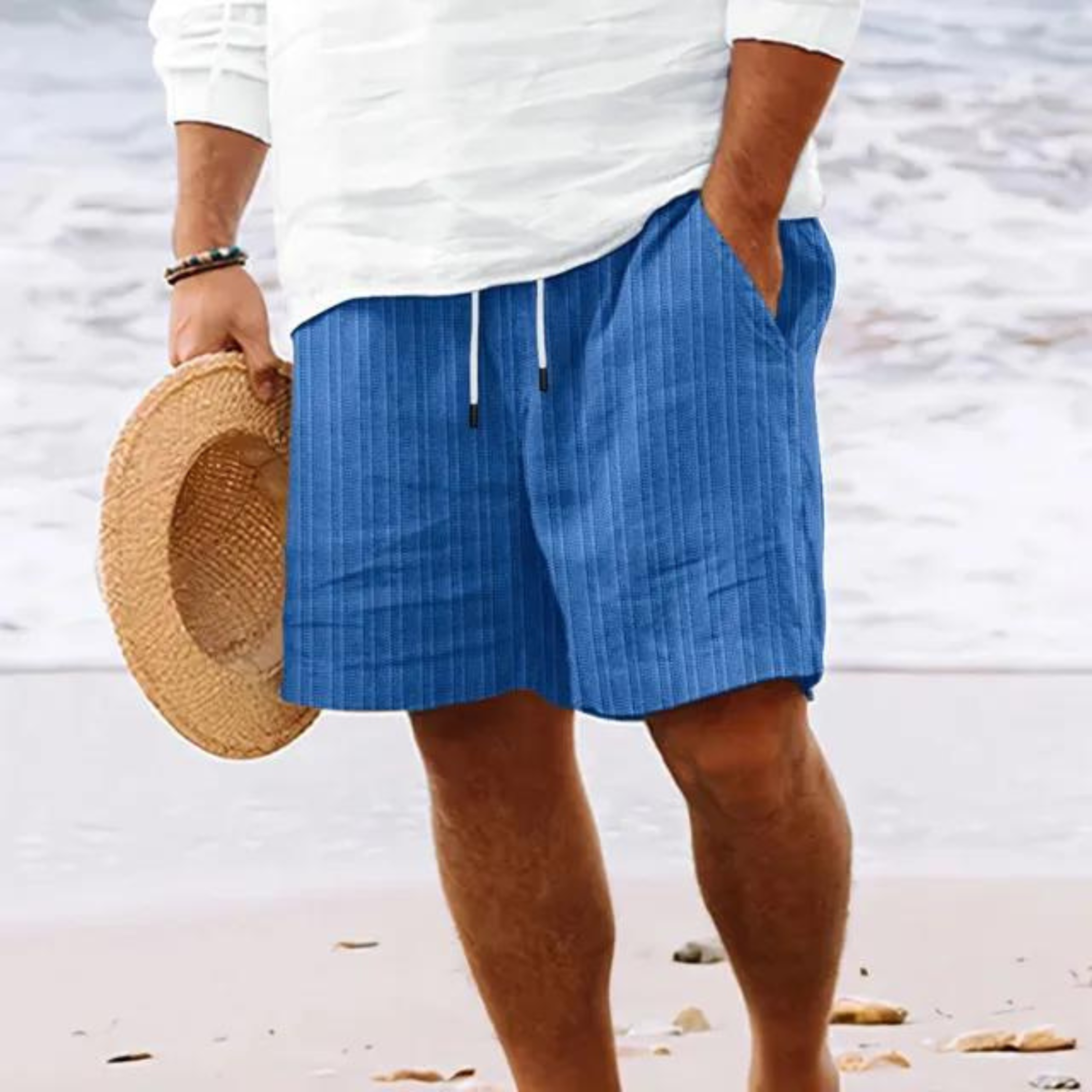 Casual Polyester Blend Shorts with Drawstring Waist and Side Pockets