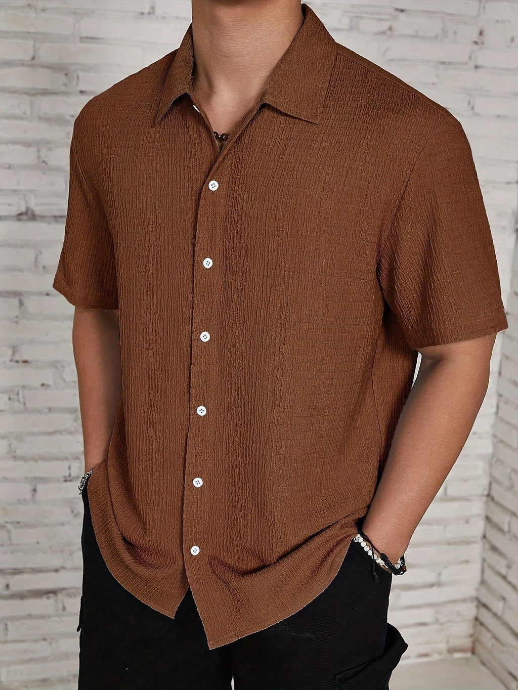Casual Shirt with Cuban Collar and Button Front
