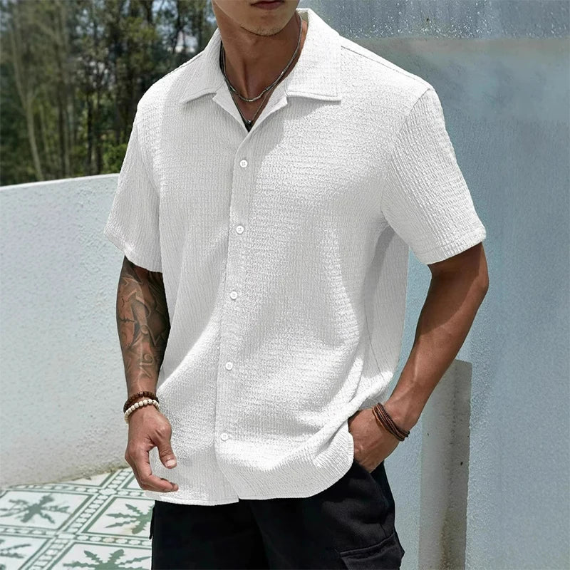 Casual Shirt with Cuban Collar and Button Front