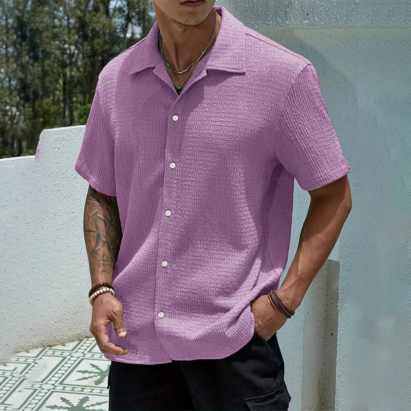 Casual Shirt with Cuban Collar and Button Front