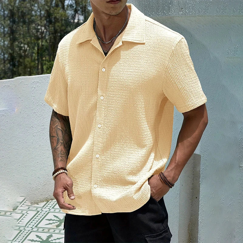 Casual Shirt with Cuban Collar and Button Front