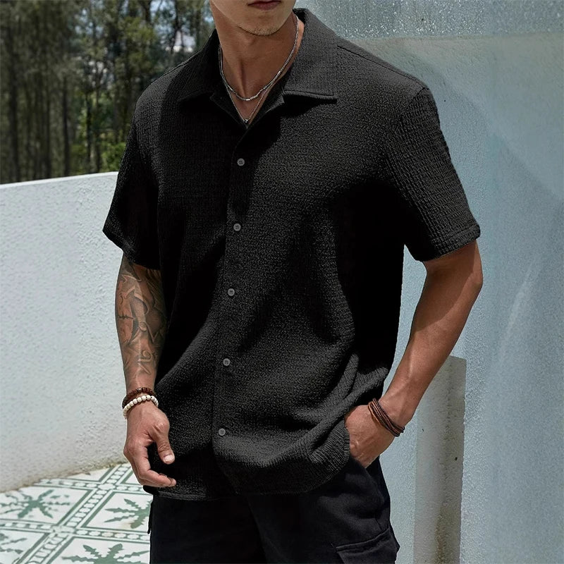 Casual Shirt with Cuban Collar and Button Front